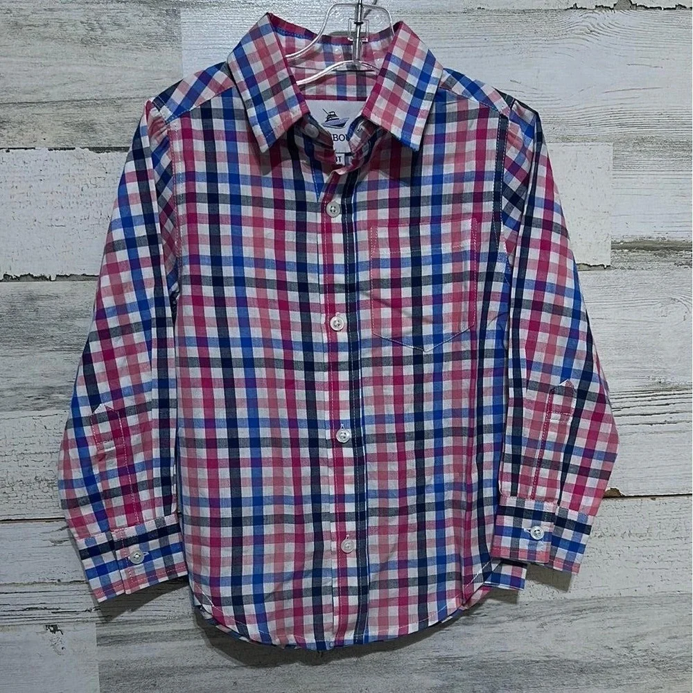 Southbound Button Down Shirt Boys 3T Pink Blue Plaid Long Sleeve NWT